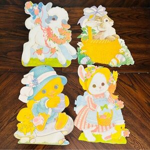 80’s Easter decorations Eureka Die cut flocked paper Bunny, Duck, Lamb, Rabbit